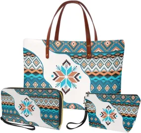 3PCS Tote Bag with Wallet, Purse and Wallet Set for Women Large Top Handle Purse Casual Satchel Handbag