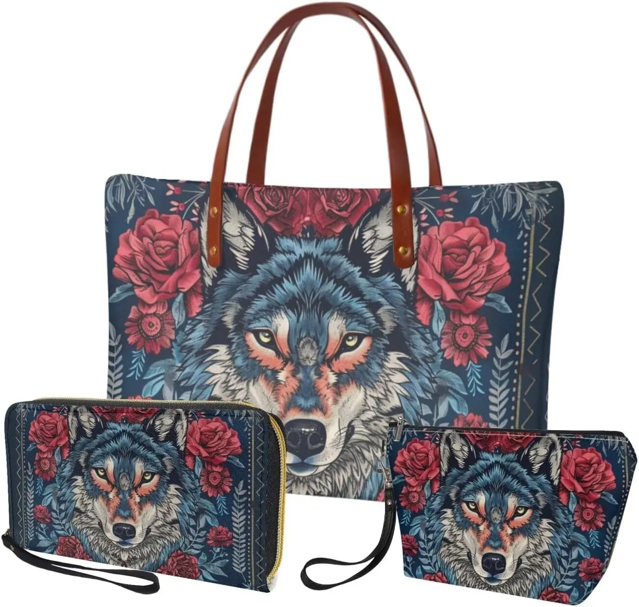 3PCS Tote Bag with Wallet, Purse and Wallet Set for Women Large Top Handle Purse Casual Satchel Handbag