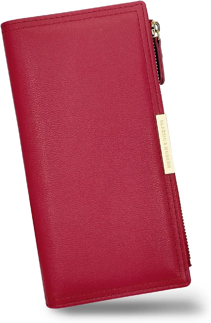 AdiStylinno Women's Wallet Large Capacity Long Slim Wallet Women's Multifunctional Wallet PU Leather Wallet with Zip Coin Pocket Multi Slots Cash Compartments ID Window