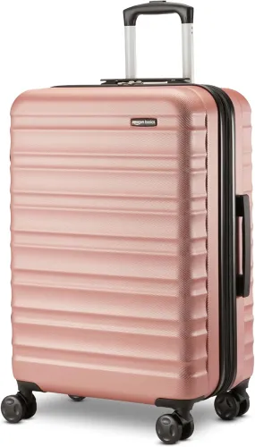 Amazon Basics 26" Hardside Medium Checked Luggage, Hardshell Suitcase With Wheels, Expandable For Up to 15% More Space, With Scratch-Resistant Surface, Four Multi-directional Wheels, Rose Gold