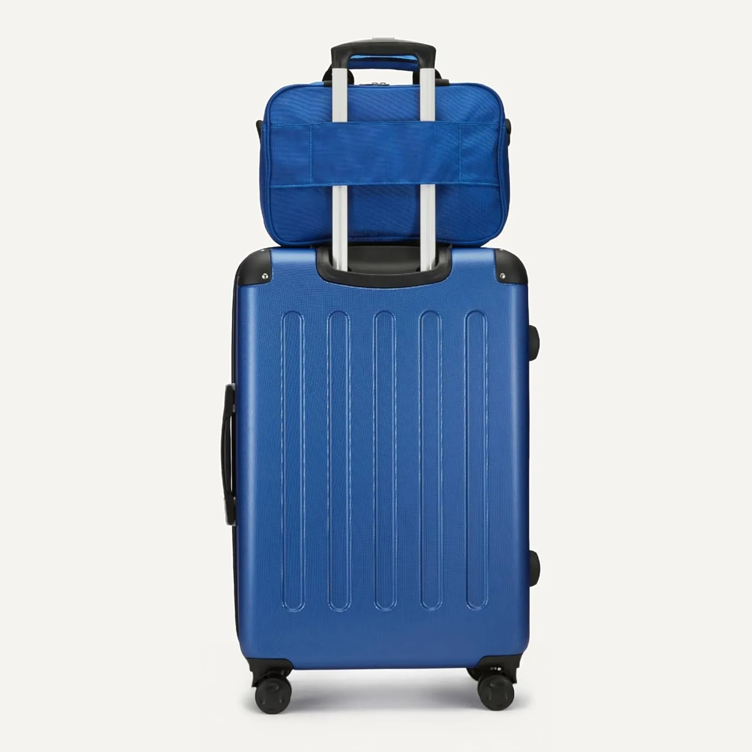 Amazon Basics 4-Piece Luggage Set, Including Two Hardside Suitcases With Multi-directional Spinner Wheels (22" Carry-On and 28" Checked), 15" Tote Bag and 10" Compact Travel Bag, Navy Blue