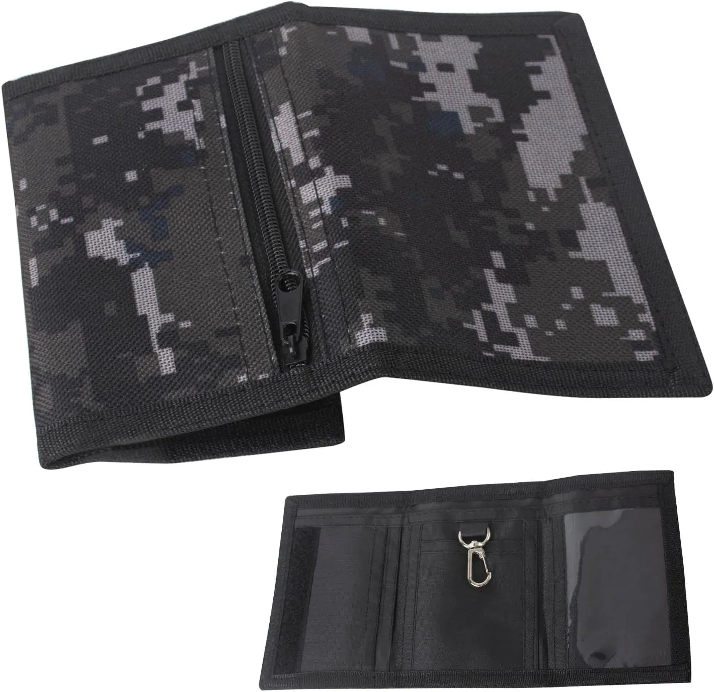 AYNKH Slim Camouflage Wallet, Trifold Coin Purse with Zipper, Multiple Pockets with Metal Hooks for Men and Kids, Camouflage, One Size, Casual, camouflage, Einheitsgre, Casual