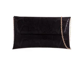 Black Snake Print Envelope Clutch Bag
