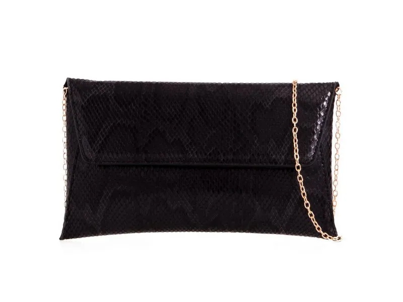 Black Snake Print Envelope Clutch Bag