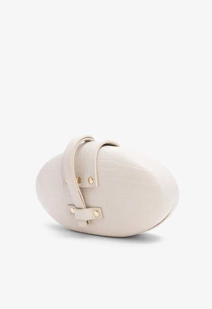 Choice Textured Pu Leather Flap Clutch Off White