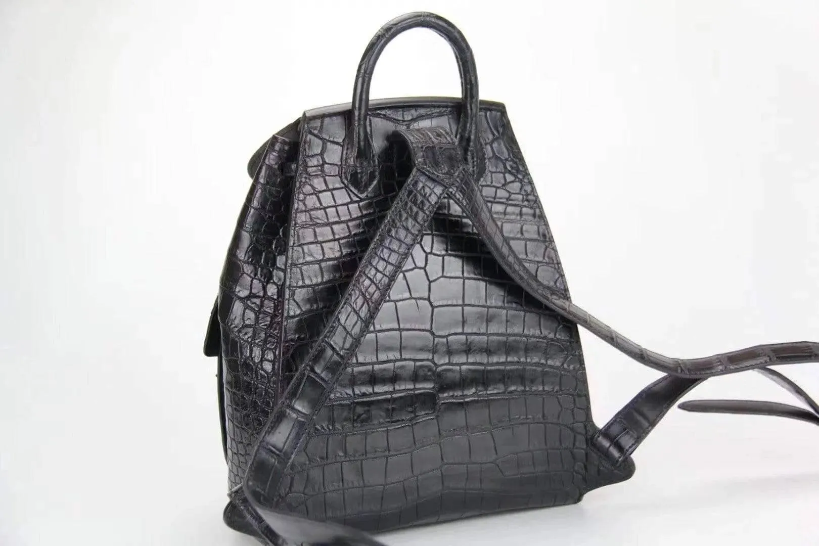 Genuine Crocodile Belly  Leather Backpack Black