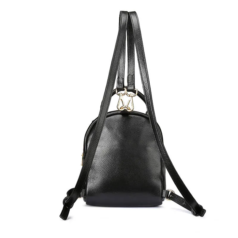 Handmade Black Mini Leather Backpack for Women 0181