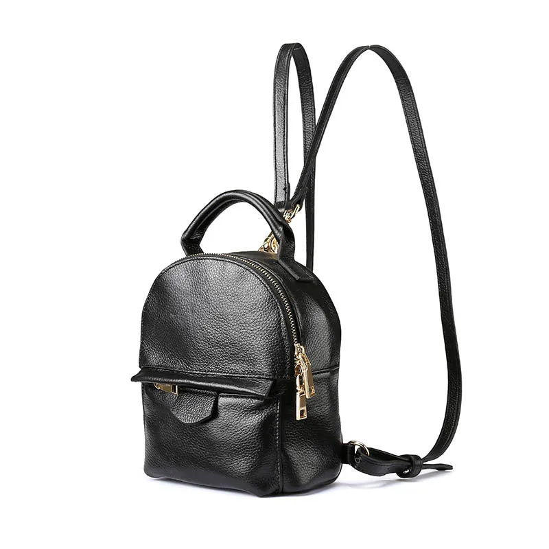 Handmade Black Mini Leather Backpack for Women 0181