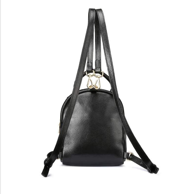 Handmade Black Mini Leather Backpack for Women 0181