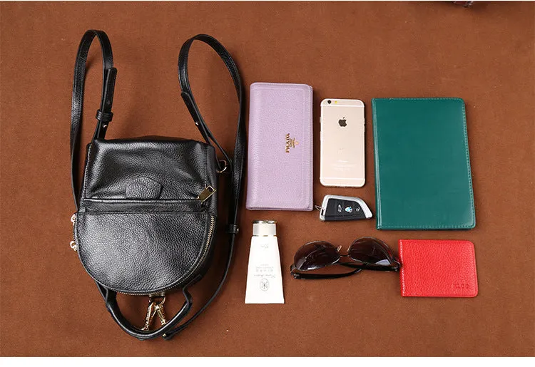 Handmade Black Mini Leather Backpack for Women 0181