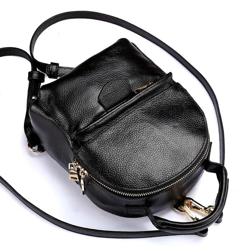 Handmade Black Mini Leather Backpack for Women 0181