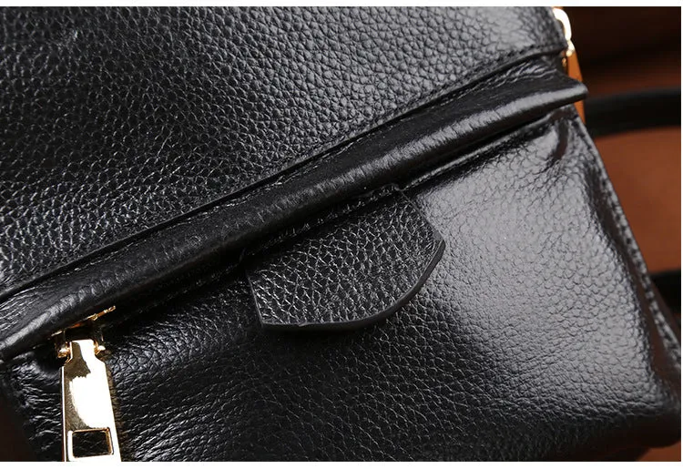 Handmade Black Mini Leather Backpack for Women 0181