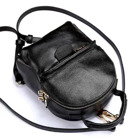 Handmade Black Mini Leather Backpack for Women 0181