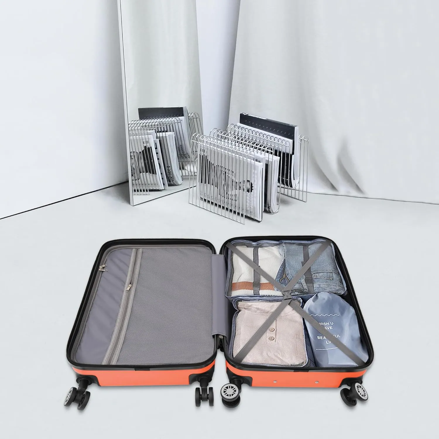 Hardshell Luggage Sets 4 Piece,Lightweight Luggage sets with Spinner Wheels,Travel Rolling Suitcase Clearance with TSA Lock for Women Men,Orange(12/20/24/28inch)