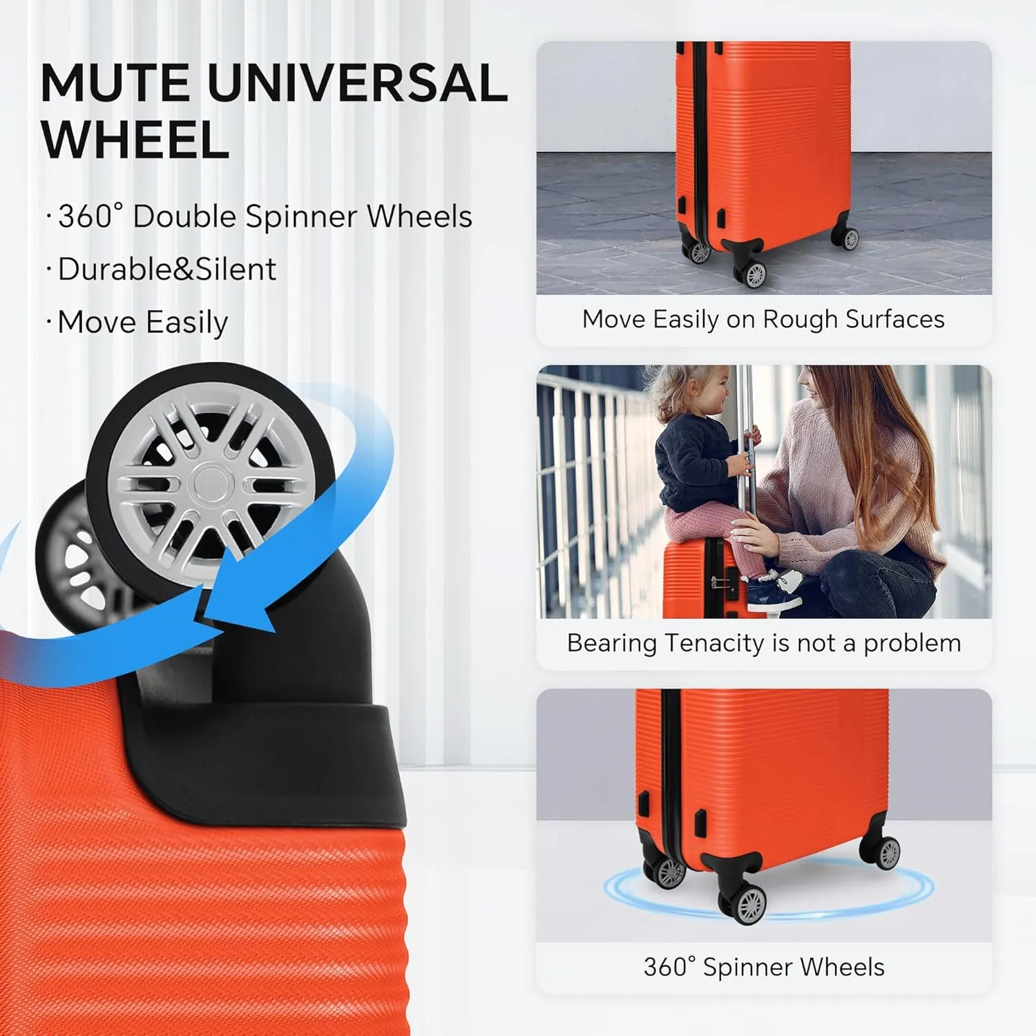Hardshell Luggage Sets 4 Piece,Lightweight Luggage sets with Spinner Wheels,Travel Rolling Suitcase Clearance with TSA Lock for Women Men,Orange(12/20/24/28inch)