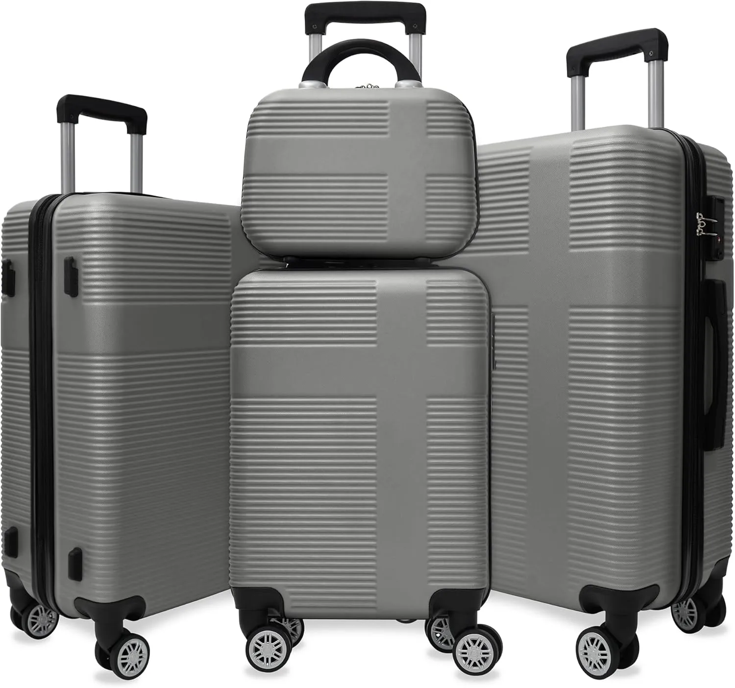 Hardshell Luggage Sets 4 Piece,Lightweight Luggage sets with Spinner Wheels,Travel Rolling Suitcase Clearance with TSA Lock for Women Men,Silver Grey(12/20/24/28inch)