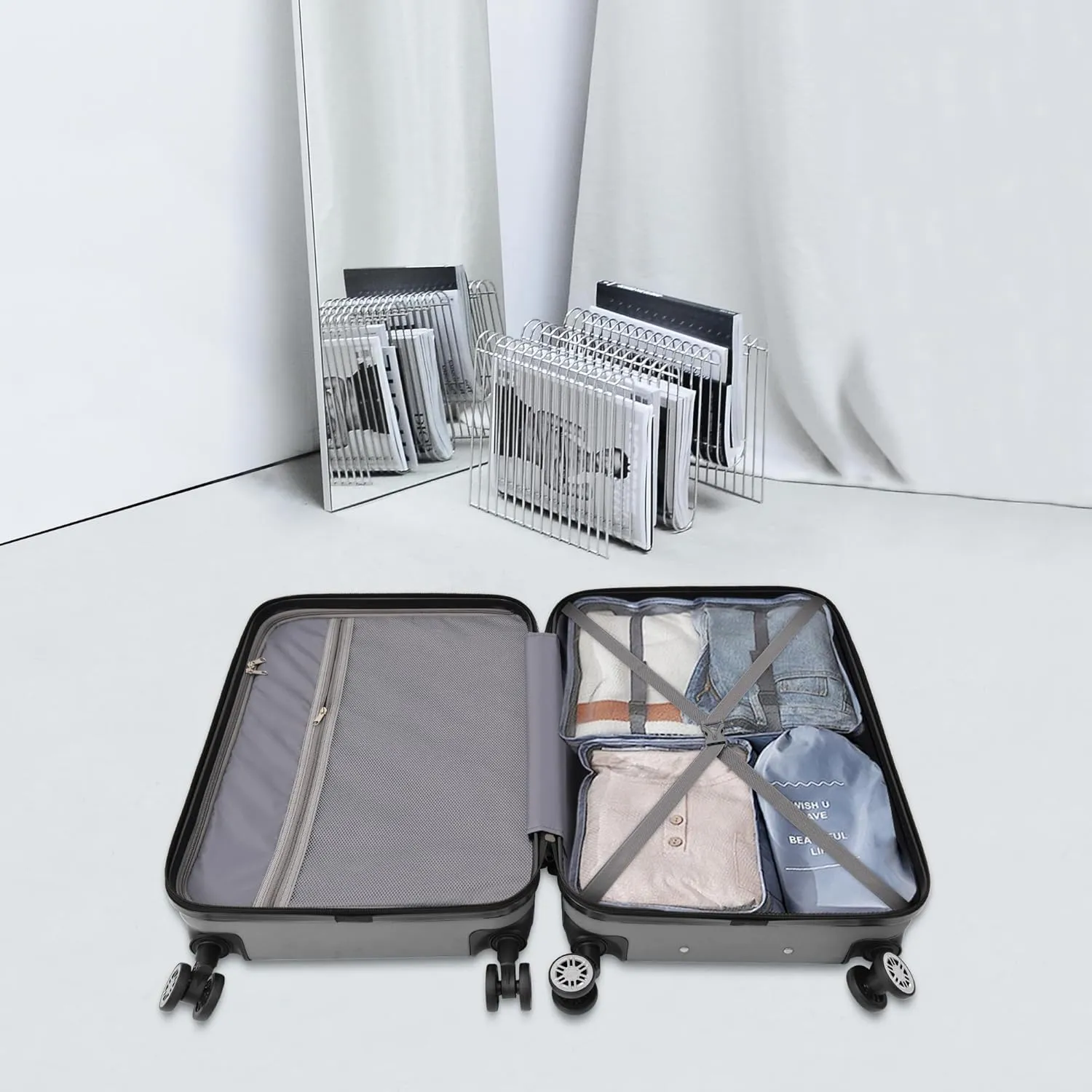 Hardshell Luggage Sets 4 Piece,Lightweight Luggage sets with Spinner Wheels,Travel Rolling Suitcase Clearance with TSA Lock for Women Men,Silver Grey(12/20/24/28inch)