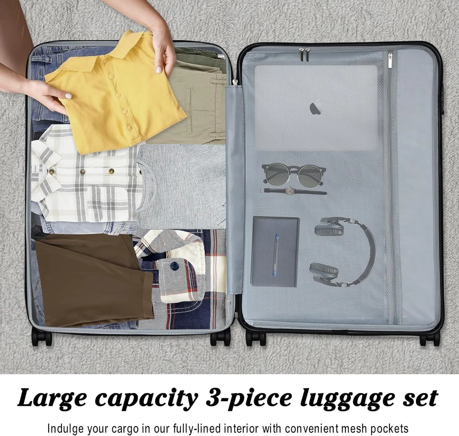 Hardside Expandable Spinner Wheels Luggage Suitcase W/TSA Lock, Silver, 001-3pcs