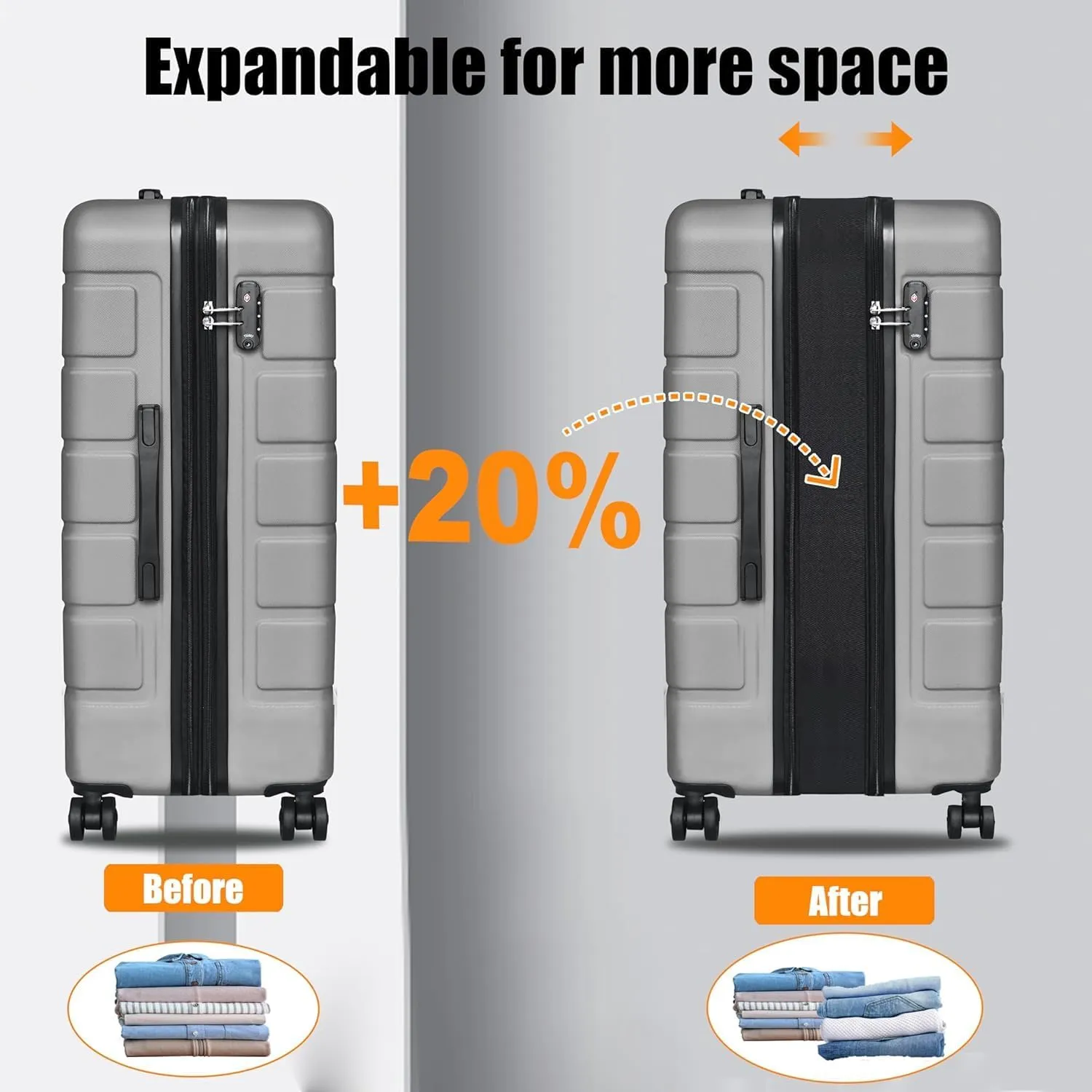 Hardside Expandable Spinner Wheels Luggage Suitcase W/TSA Lock, Silver, 001-3pcs