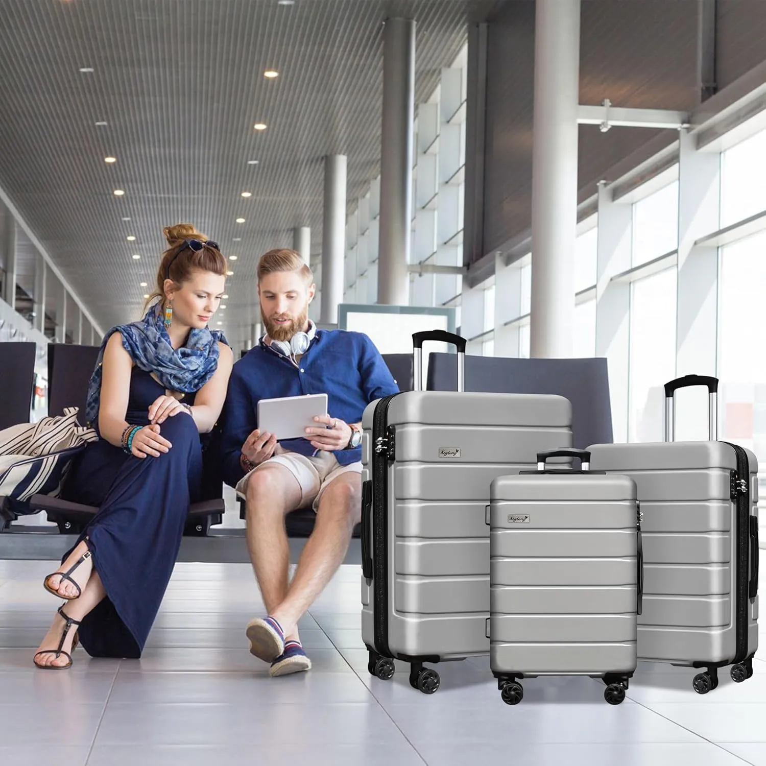 Hardside Expandable Spinner Wheels Luggage Suitcase W/TSA Lock, Silver, 001-3pcs