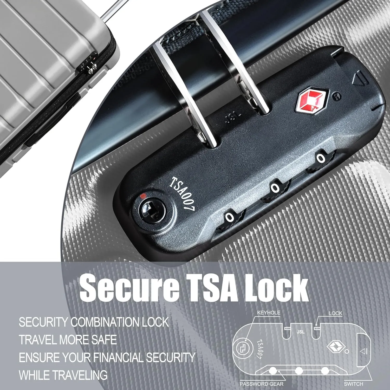 Hardside Expandable Spinner Wheels Luggage Suitcase W/TSA Lock, Silver, 001-3pcs