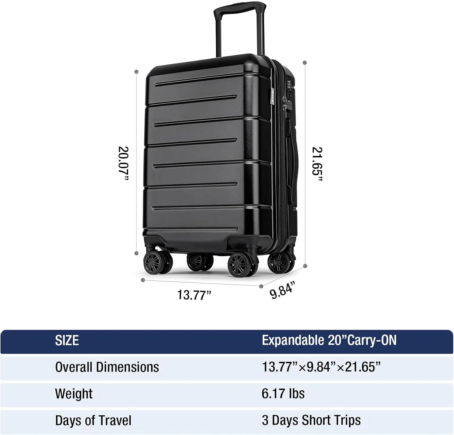 KYME Carry On Luggage 22x14x9 Airline Approved Expandable with Cup Holder 20 Inch Hardshell Carry-On Suitcase with Spinner Wheels TSA Lock Small Lightweight Travel Rolling Luggage Black