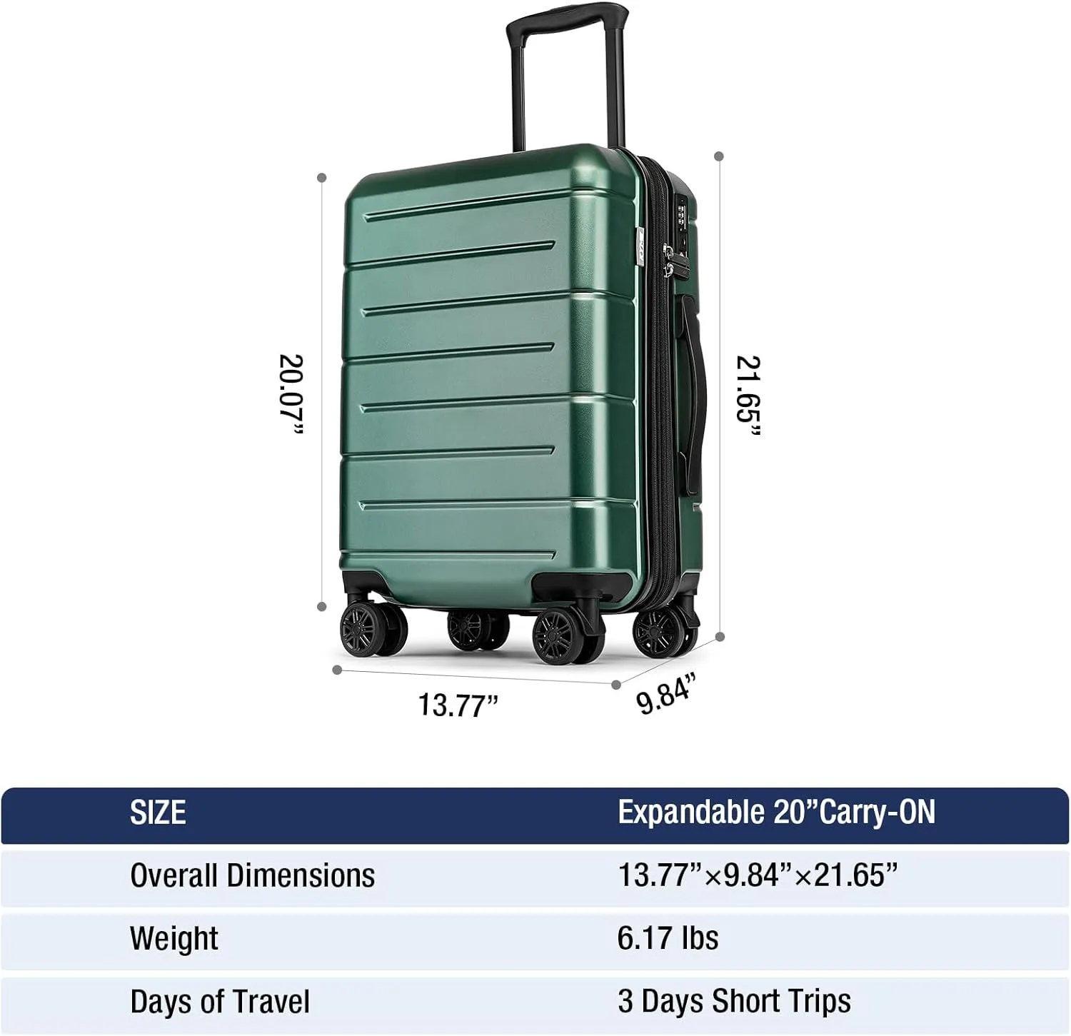 KYME Green Carry On Luggage 22x14x9 Airline Approved Expandable 20 Inch Hardshell Carry On Suitcase with Wheels TSA Lock Small Travel Rolling Luggage with Cup Holder for Men Women