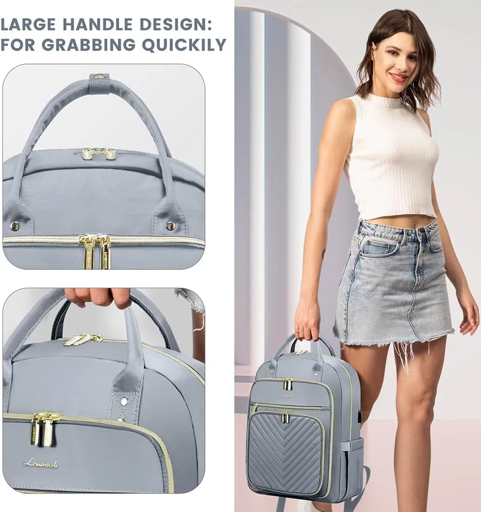 LOVEVOOK Laptop Backpack for Women, Water Resistant Travel Work Backpacks Purse Stylish Business Teacher Nurse Computer Bag with USB Charging Port,Gray