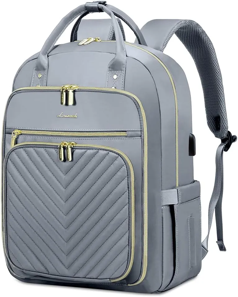 LOVEVOOK Laptop Backpack for Women, Water Resistant Travel Work Backpacks Purse Stylish Business Teacher Nurse Computer Bag with USB Charging Port,Gray