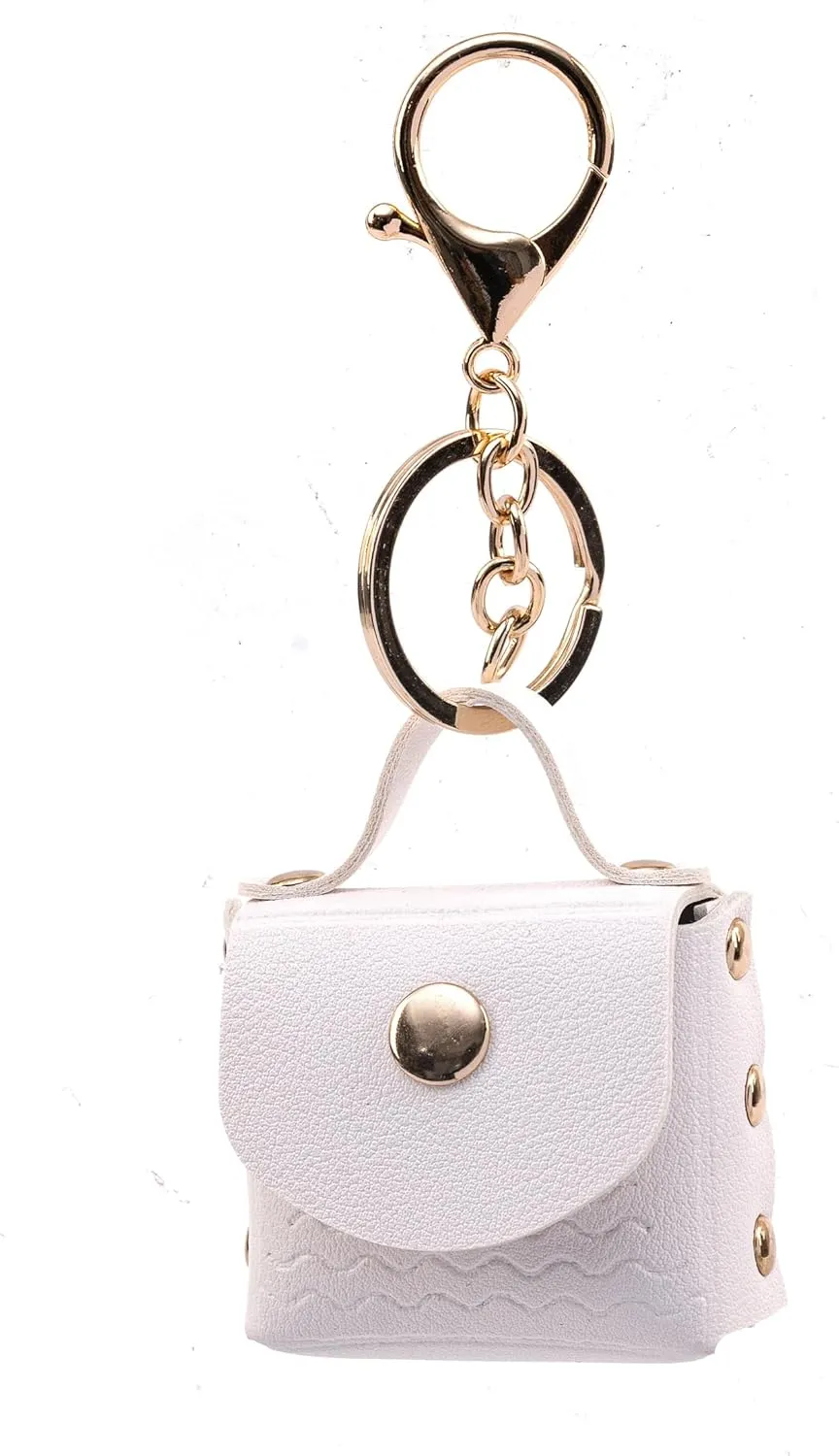 Mini Handbag Keychain，Bag Charms ，Coin Wallet, Earphone Pouch, Keychain - Elegant and Minimalist Design for Women(White)