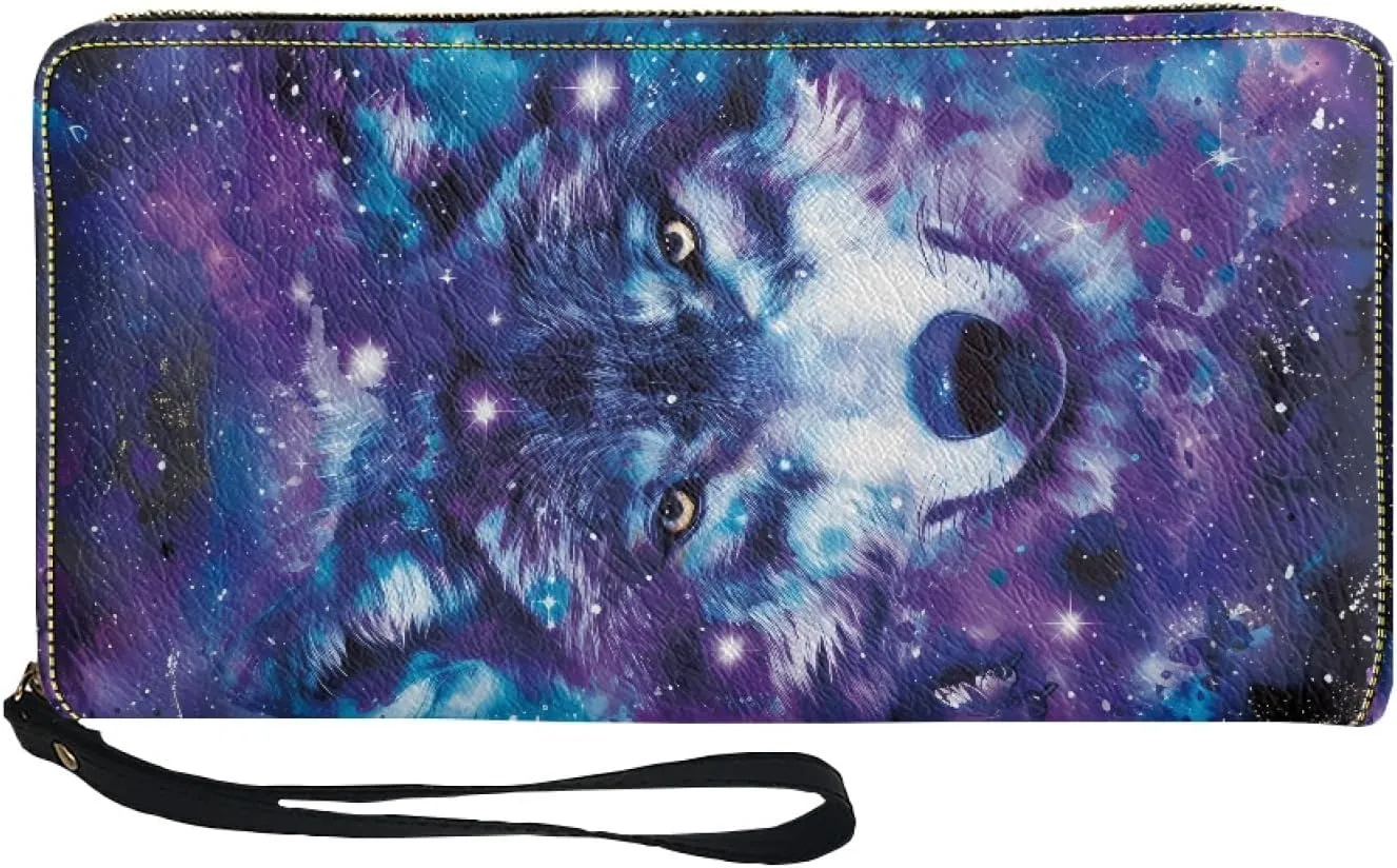 Mumeson Womens Luxury Leather PU Long Wallet with Wristlet Casual Clutch Wallet Zipper Around Small Handbag, Wolf, One Size, Casual