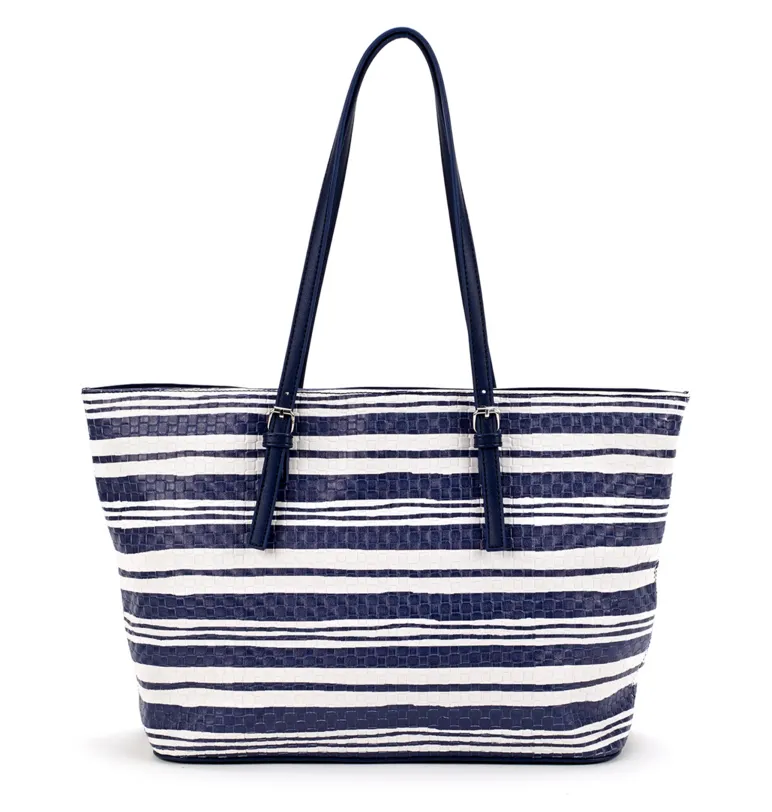 Nautical Woven Tote Bag Navy