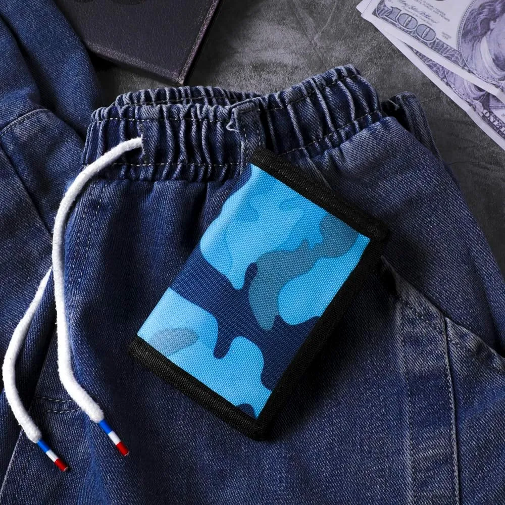 Nitort Wallet, Canvas Outdoor Sports Wallets for Kid, Lovely Wallet with Zipper for Kids- Front Pocket Wallet with Magic Sticker, 1-Blue, Kids, Casual