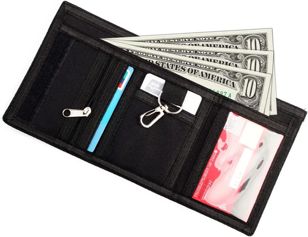 Nitort Wallet, Canvas Outdoor Sports Wallets for Kid, Lovely Wallet with Zipper for Kids- Front Pocket Wallet with Magic Sticker, 1-Blue, Kids, Casual