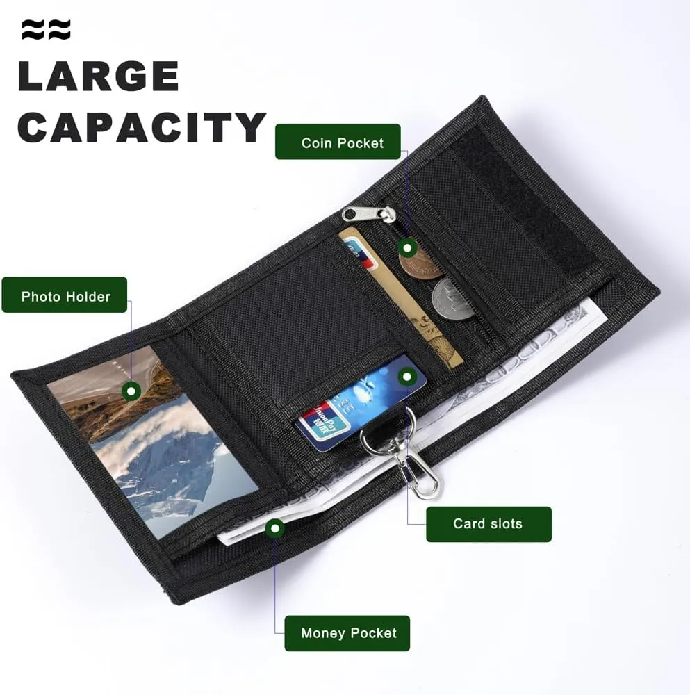 Nitort Wallet, Canvas Outdoor Sports Wallets for Kid, Lovely Wallet with Zipper for Kids- Front Pocket Wallet with Magic Sticker, 1-Blue, Kids, Casual