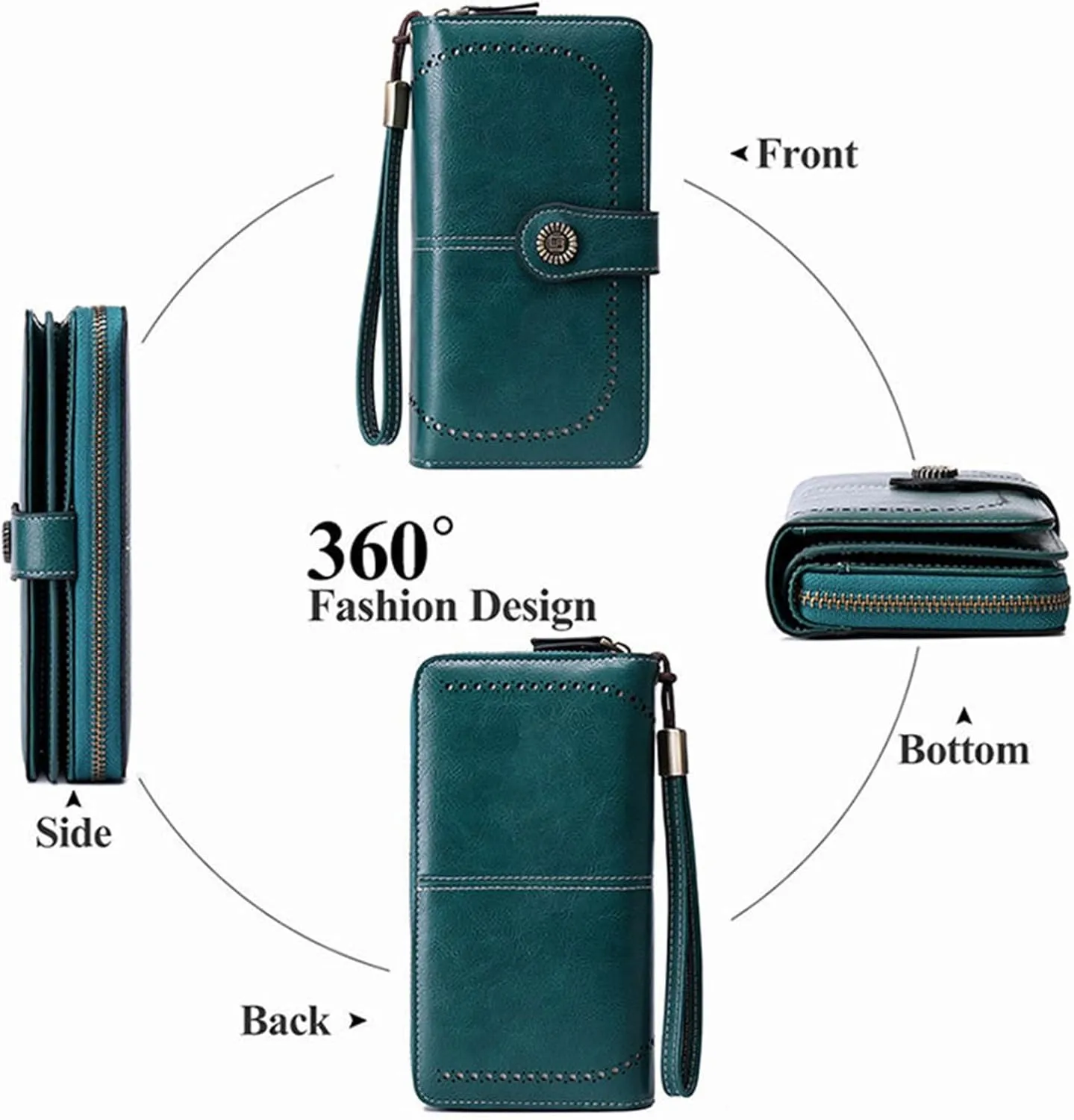 Rfid Wallet Women, Leather Wristlet Wallets, Bifold Rfid Blocking Zip Around Large Capacity Credit Card Wallet Clutch Purses