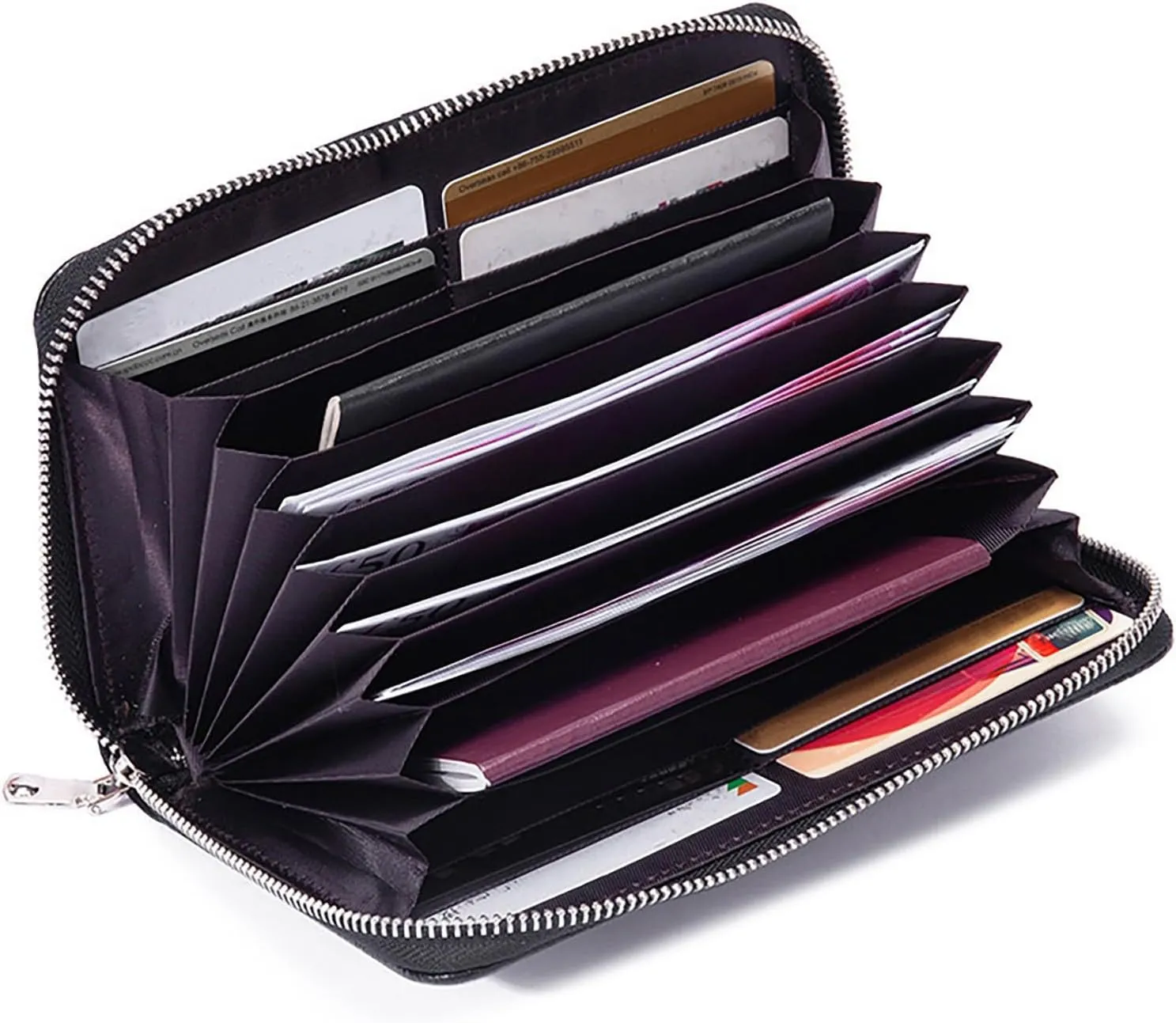 Rfid Wallet Women, Leather Wristlet Wallets, Rfid Blocking Zip Around Large Capacity Bifold Credit Card Wallet Clutch Purses