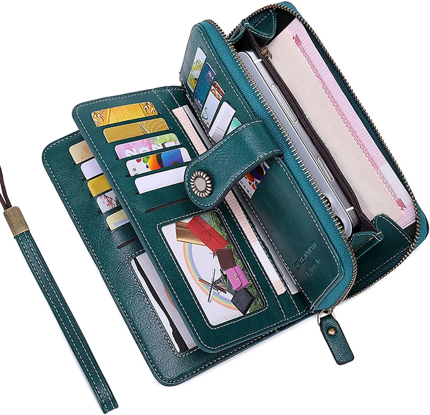 Rfid Wallet Women, Leather Wristlet Wallets, Rfid Blocking Zip Around Large Capacity Bifold Credit Card Wallet Clutch Purses