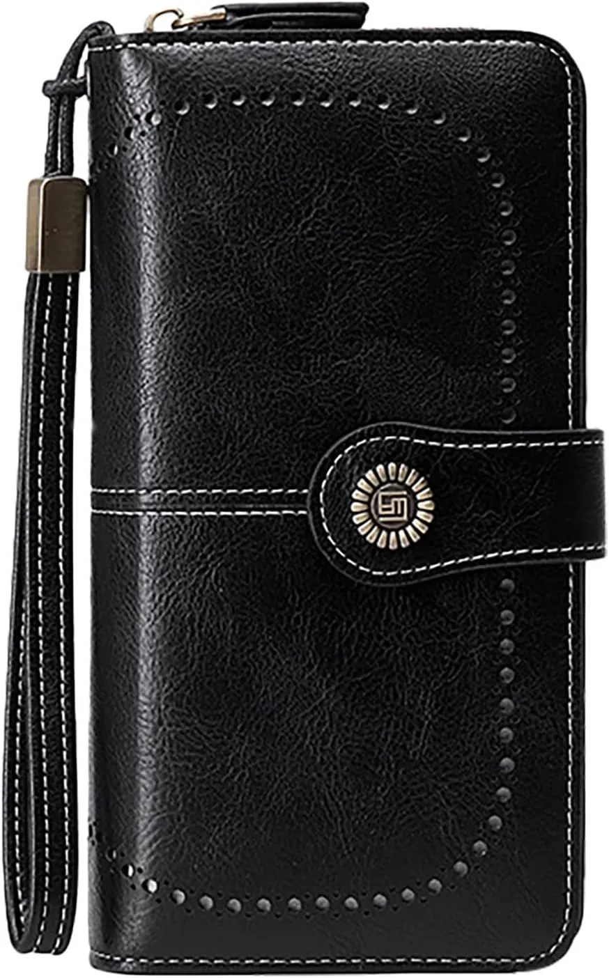 Rfid Wallet Women,2024 New Leather Wallet Women Wristlet,Rfid Blocking Large Capacity Zip Around Bifold Clutch Purses Credit Card Holder,Travel Wallet for Mom Girls Women Ladies
