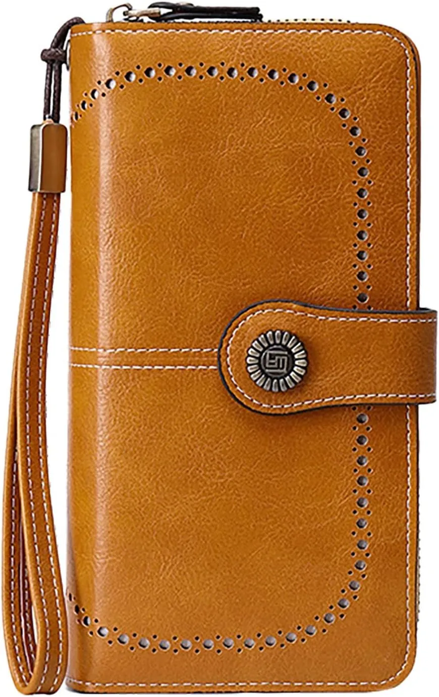 Rfid Wallet Women,2024 New Leather Wallet Women Wristlet,Zip Around Rfid Blocking Large Capacity Bifold Credit Card Wallet Clutch Purses,Travel Wallet for Mom Ladies Girls Women