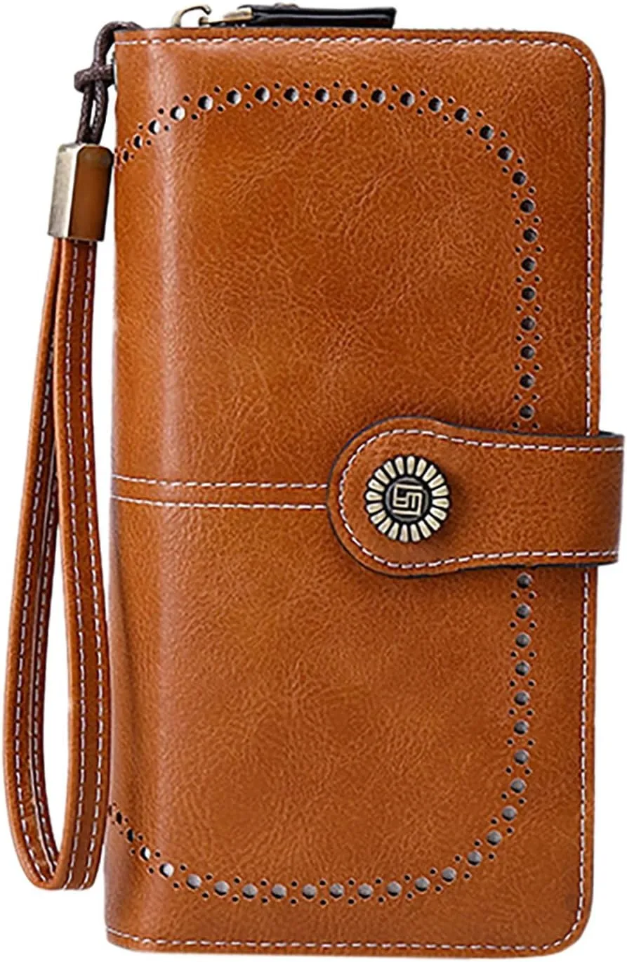 Rfid Wallet Women,Leather Zip Around Rfid Blocking Large Capacity Bifold Slim Wallet for Women Ladies Mom Girls