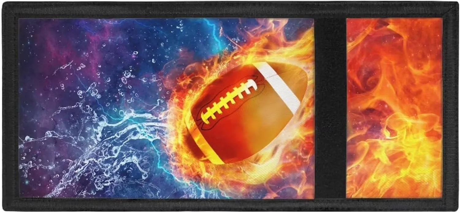 Rnyleeg Kids Wallet for Boys & Girls,Sport Theme Trifold Wallet with Coin Pocket,Cash Pocket Novelty Wallet for Childrens Gifts, Fire American Football, Casual