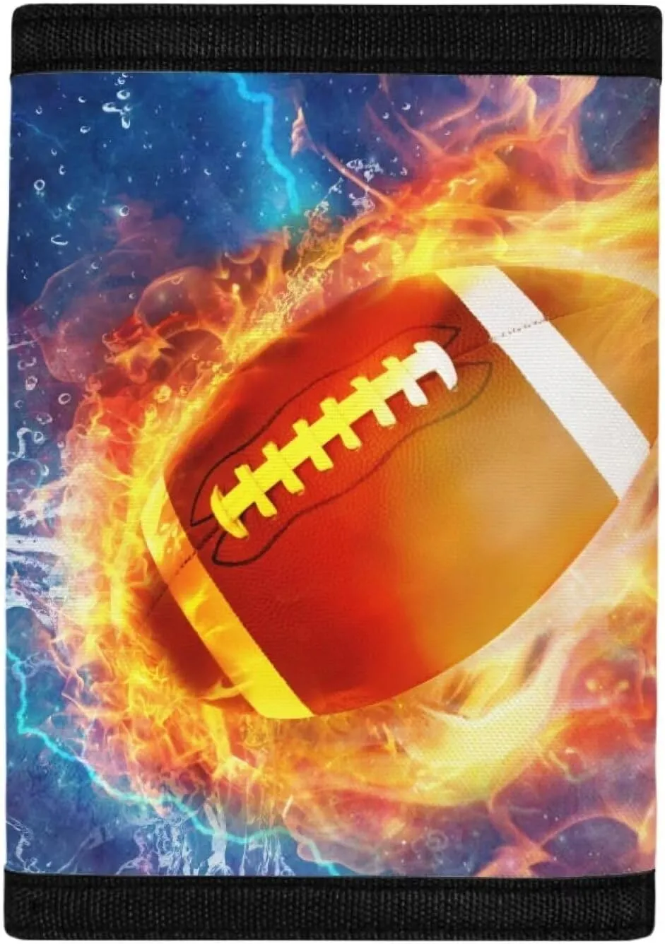 Rnyleeg Kids Wallet for Boys & Girls,Sport Theme Trifold Wallet with Coin Pocket,Cash Pocket Novelty Wallet for Childrens Gifts, Fire American Football, Casual