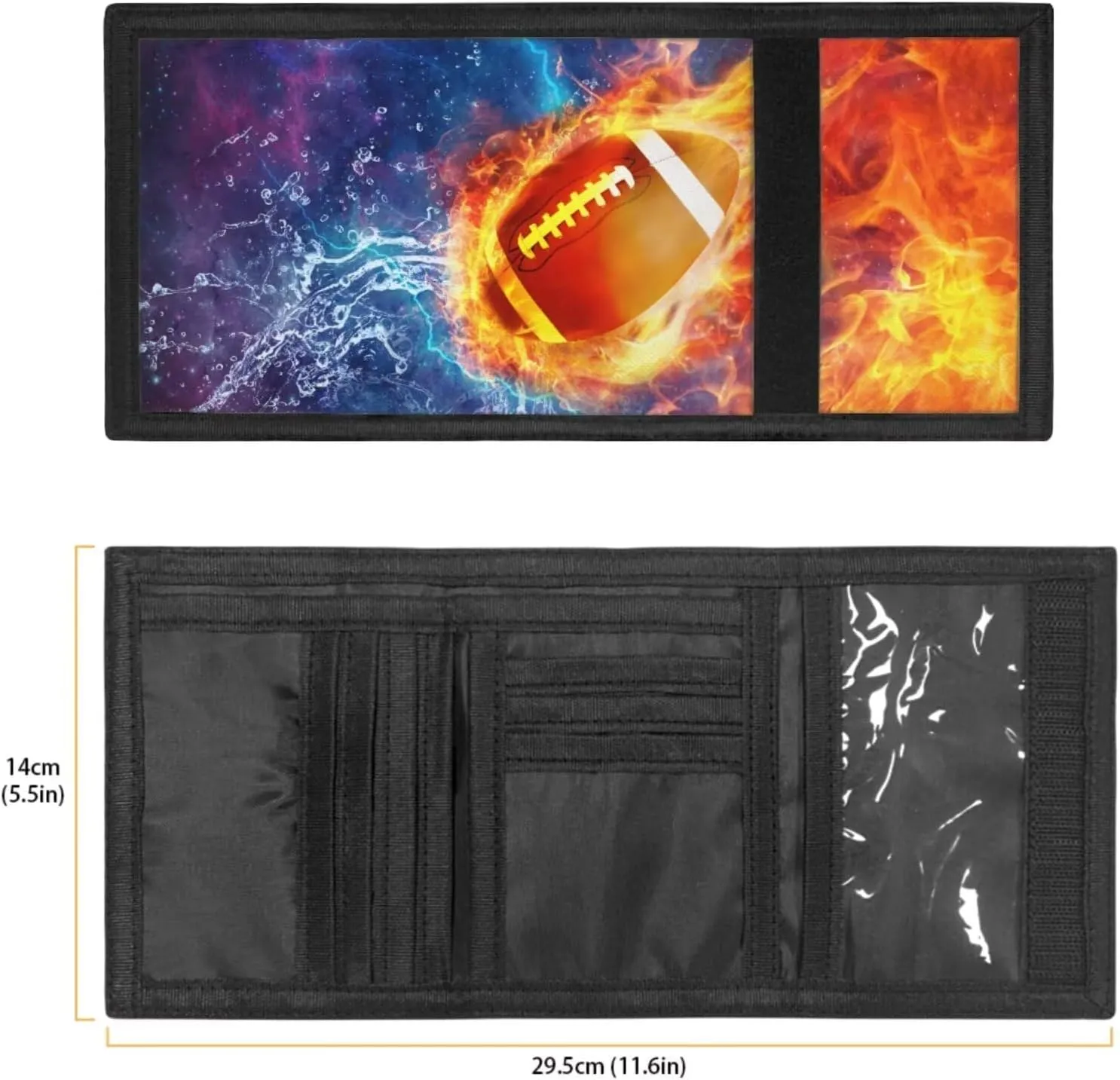Rnyleeg Kids Wallet for Boys & Girls,Sport Theme Trifold Wallet with Coin Pocket,Cash Pocket Novelty Wallet for Childrens Gifts, Fire American Football, Casual