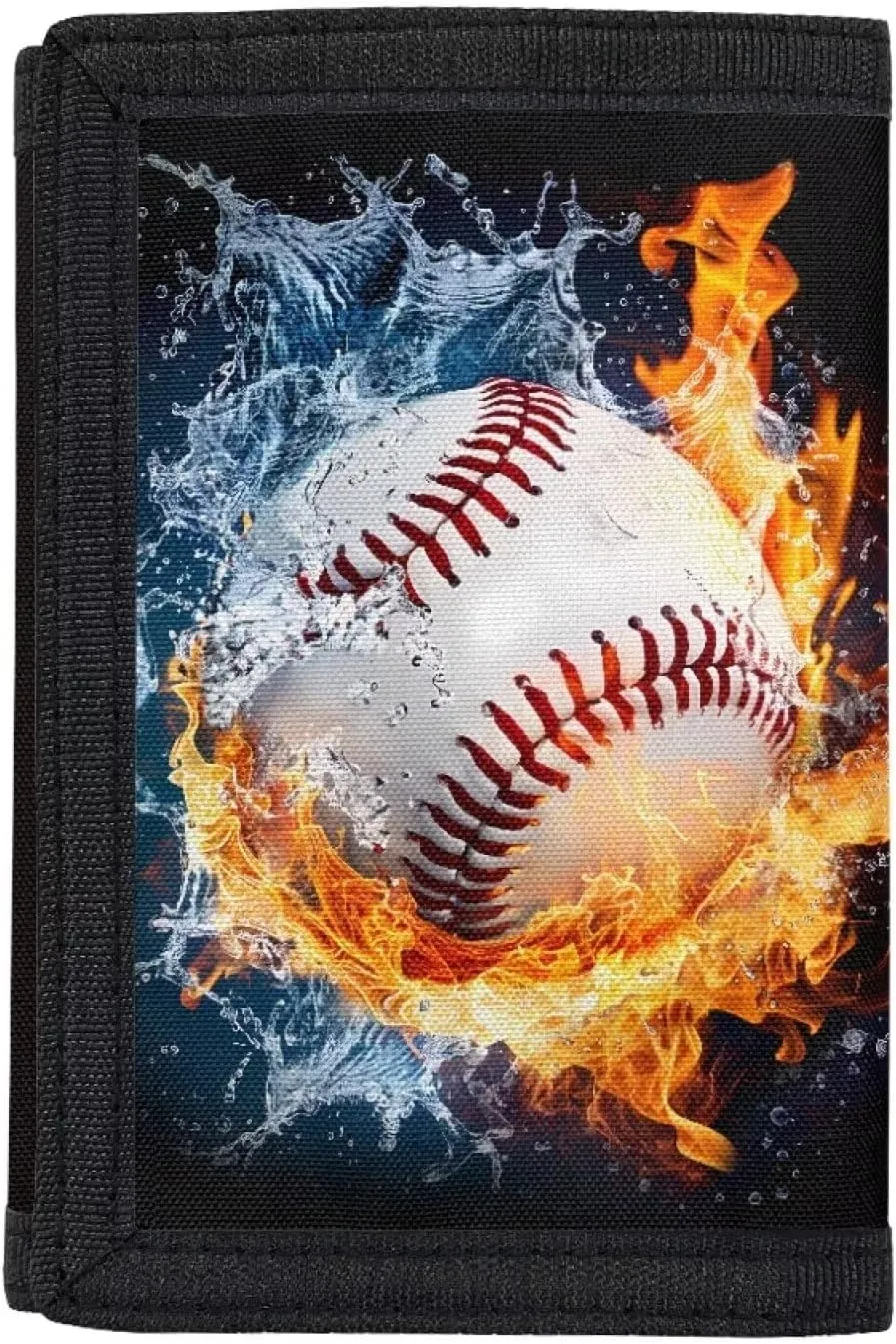 Rnyleeg Kids Wallet for Boys & Girls,Sport Theme Trifold Wallet with Coin Pocket,Cash Pocket Novelty Wallet for Childrens Gifts, Fire and Water Baseball, Casual