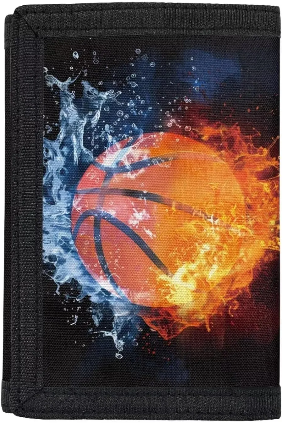 Rnyleeg Kids Wallet for Boys & Girls,Sport Theme Trifold Wallet with Coin Pocket,Cash Pocket Novelty Wallet for Childrens Gifts, Fire and Water Basketball, Casual