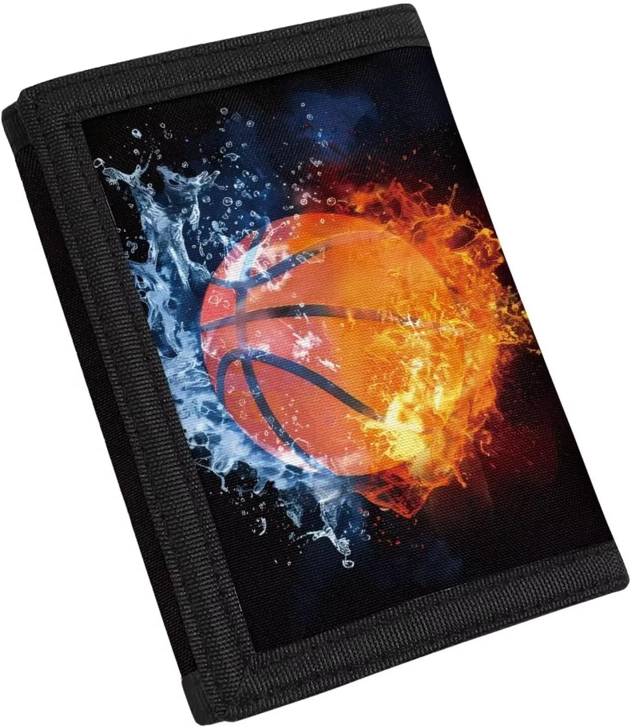 Rnyleeg Kids Wallet for Boys & Girls,Sport Theme Trifold Wallet with Coin Pocket,Cash Pocket Novelty Wallet for Childrens Gifts, Fire and Water Basketball, Casual