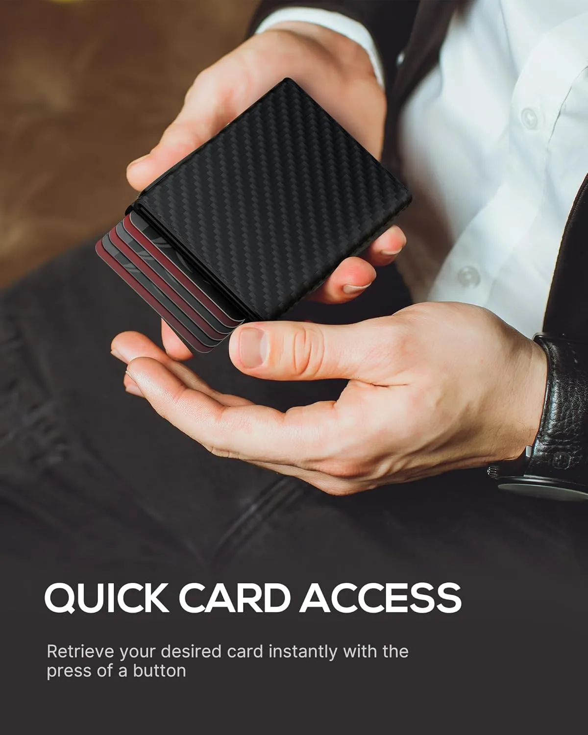 ROYAL KIT Mens Wallet Card Holder - Smart Wallet for Men, Pop Up Card Case, Top Grain Leather, RFID Blocking, Slim, Minimalist, Ultra-Thin, Front Pocket, 12 Card Capacity | ID Window | Cash Slot,