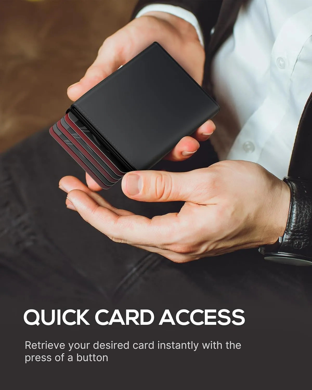 ROYAL KIT Mens Wallet Card Holder - Smart Wallet for Men, Pop Up Card Case, Top Grain Leather, RFID Blocking, Slim, Minimalist, Ultra-Thin, Front Pocket, 12 Card Capacity | ID Window | Cash Slot,