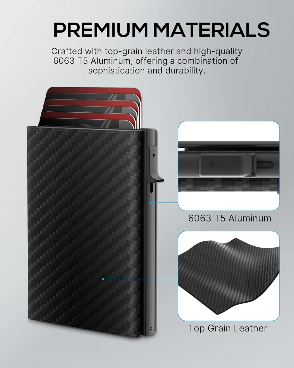 ROYAL KIT Mens Wallet Card Holder - Smart Wallet for Men, Pop Up Card Case, Top Grain Leather, RFID Blocking, Slim, Minimalist, Ultra-Thin, Front Pocket, 12 Card Capacity | ID Window | Cash Slot,